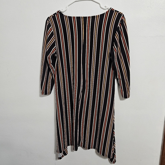 Autumn asymmetrical hem stripped dress.  Mid length sleeves. Size M - Picture 2 of 3